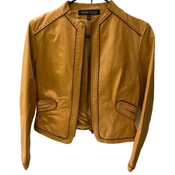 Anne Klein Jackets & Blazers - Anne‎ Klein 100% Leather Yellow Zipper Jacket​